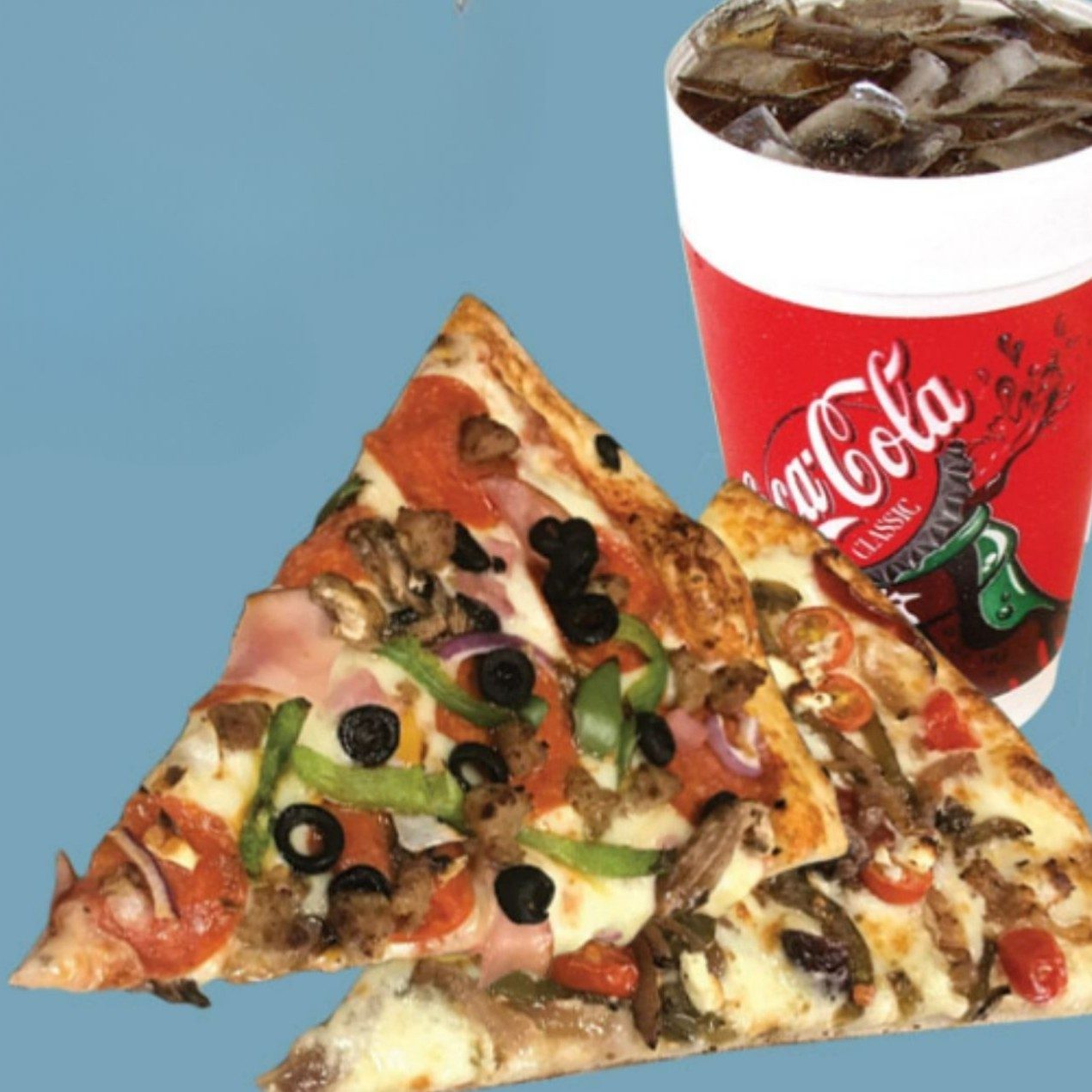 Any 2 Specialty Slices + Soda.