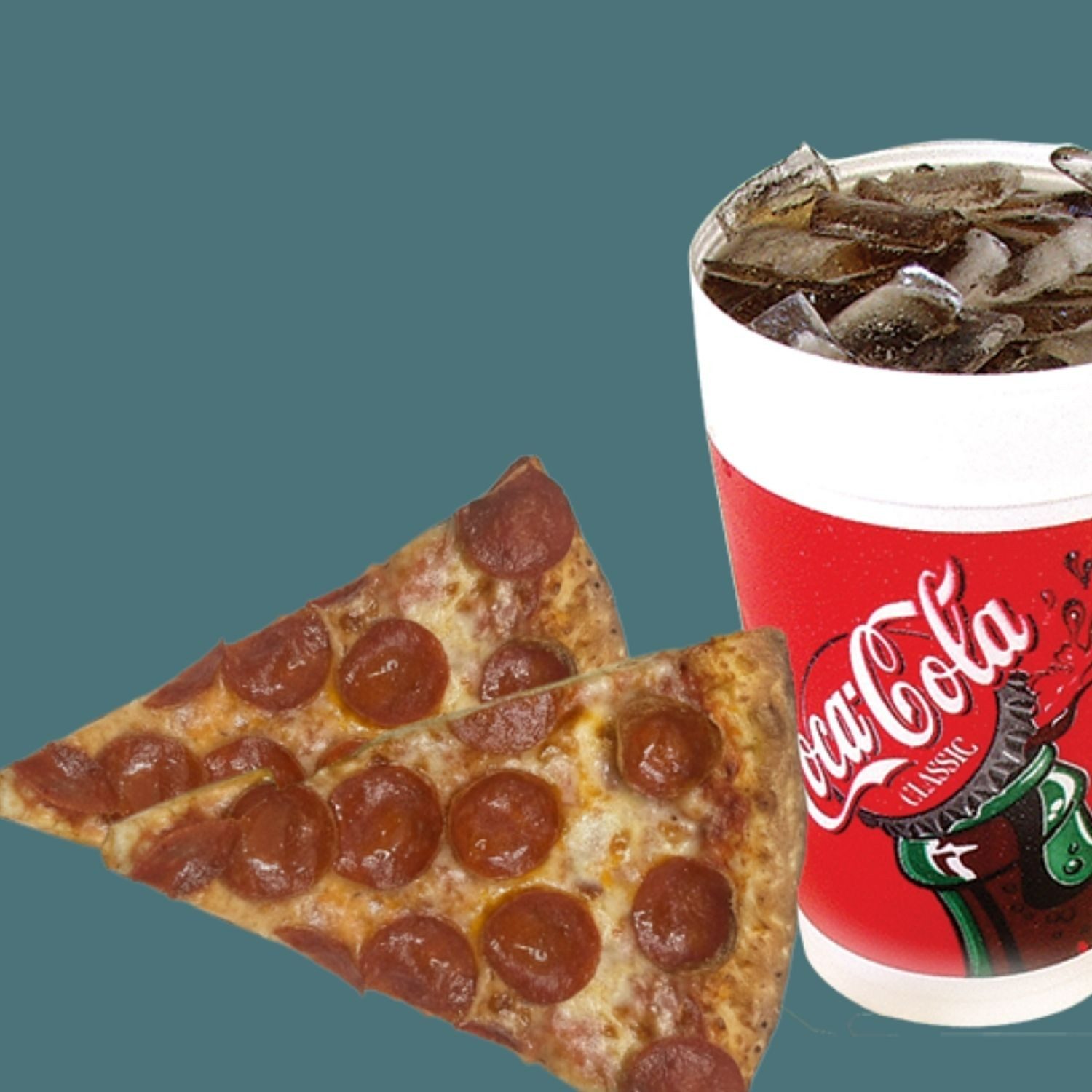 2 Cheese or Pepperoni Slices + Soda.