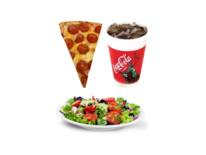 Pizza-slice-tossed-salad-and-a-soda Pizza slice special